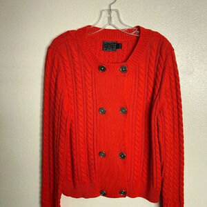American Living Womens Long Sleeve Cable Knit Double Breasted Sweater Orange L